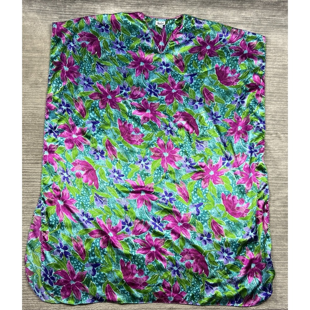Winlar  Kaftan Mumu Dress Satin Floral Boho Coverup One Size‎ Long Tropical